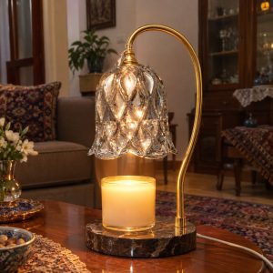 چراغ رومیزی شمع گرم کن یا چراغ خواب شمع آب کن تایمردار مدل n3 با کریستال شامپاینی
